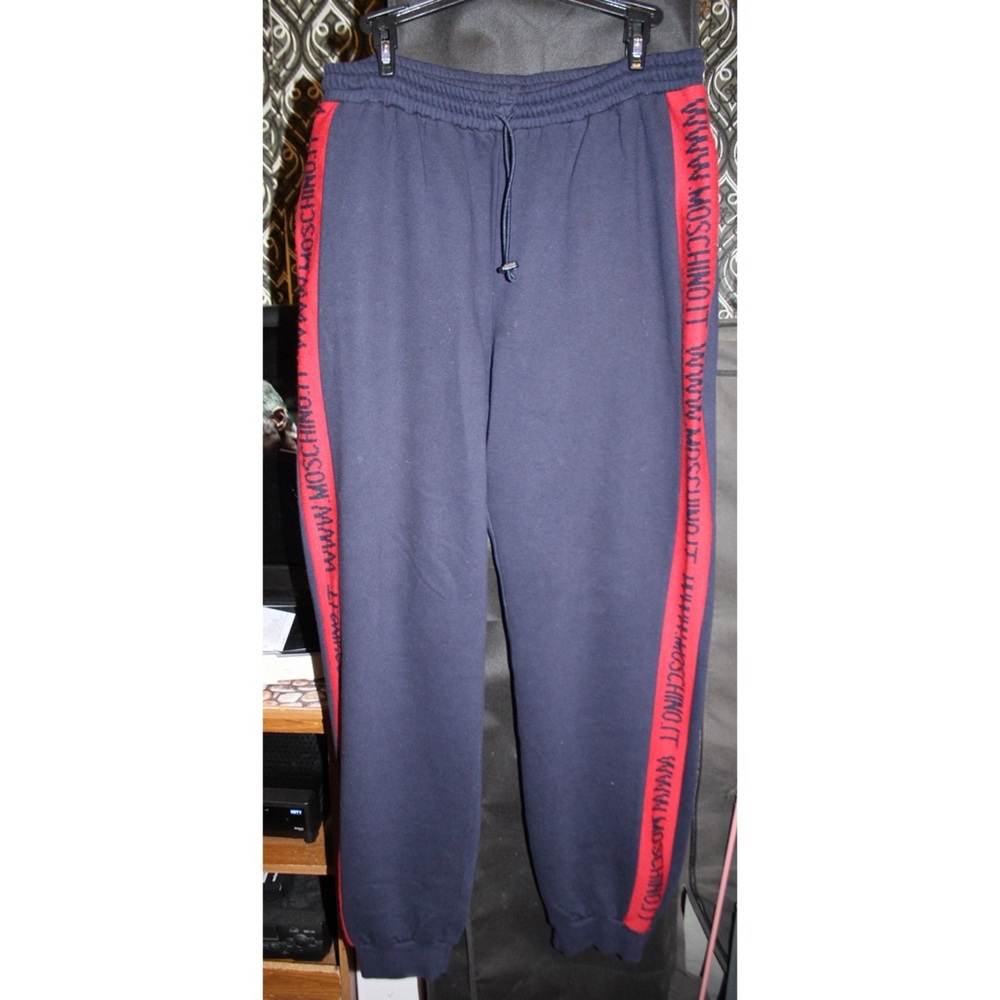 Moschino Men's Joggers in Navy with Red Trim
